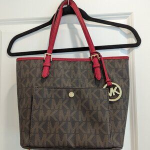 Michael Kors Tote Bag Red and Brown Inside Zipper Pockets
